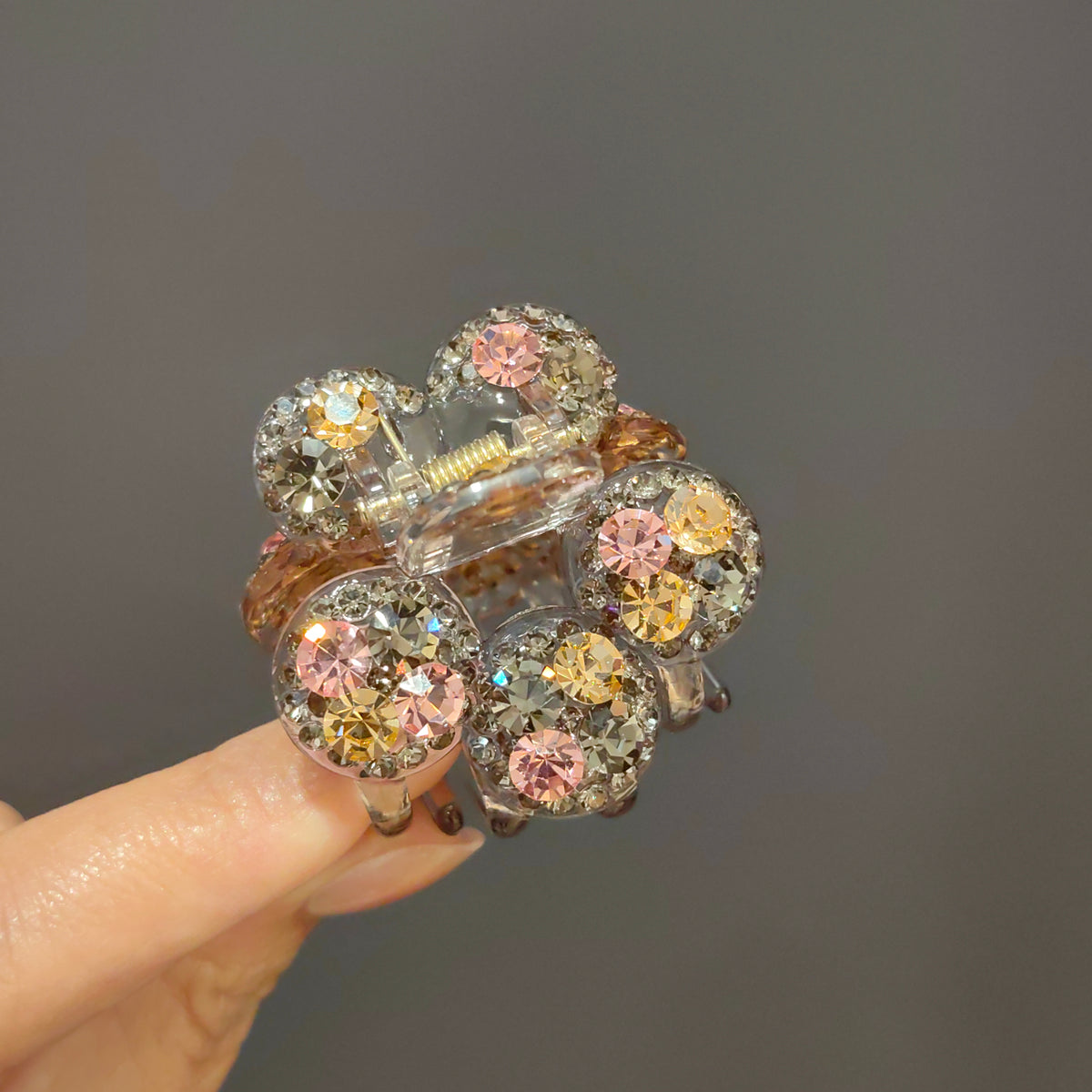 4cm Round Crystal Hair Claw Clip - Elegant Non-Slip Small Jaw Barrette