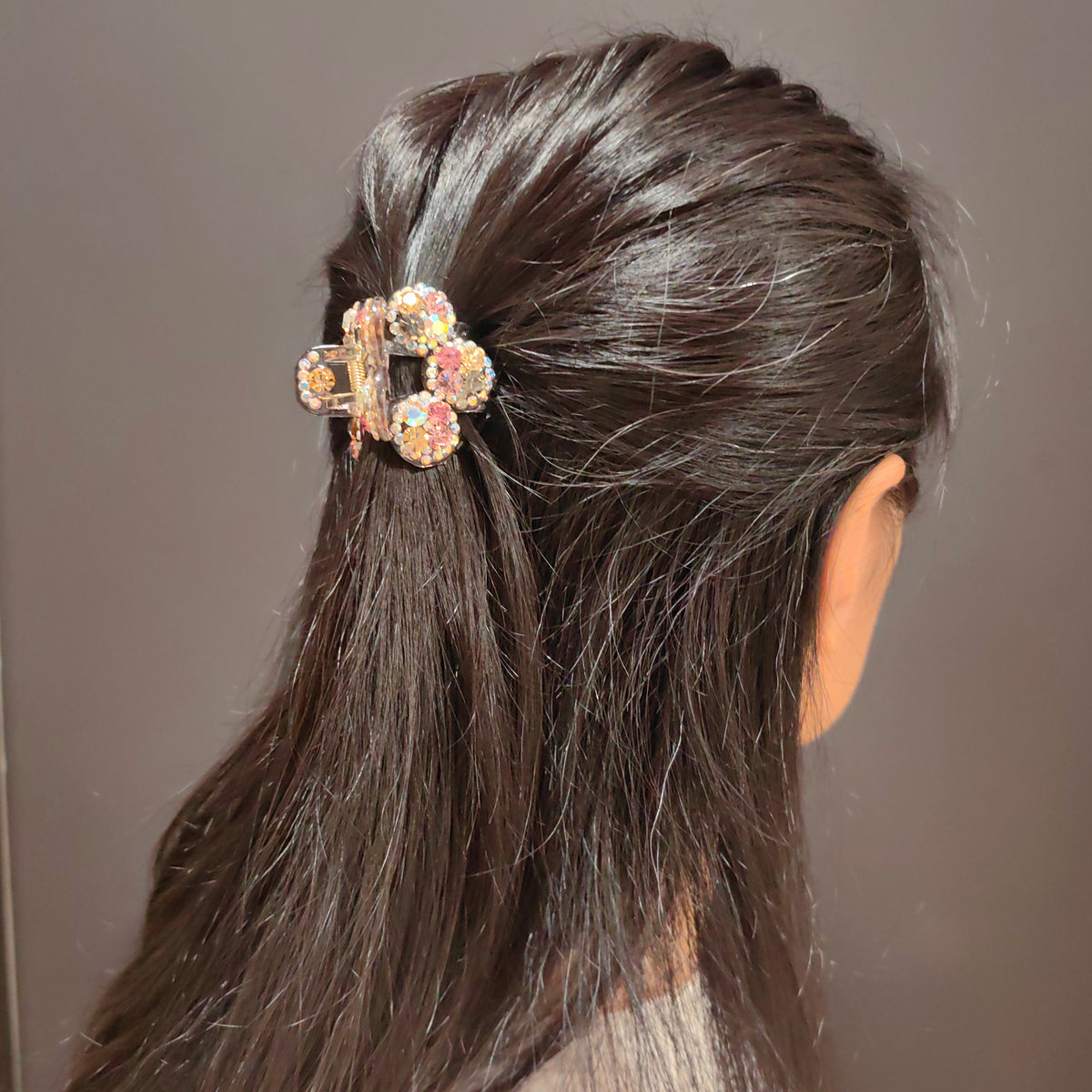 4cm Round Crystal Hair Claw Clip - Elegant Non-Slip Small Jaw Barrette