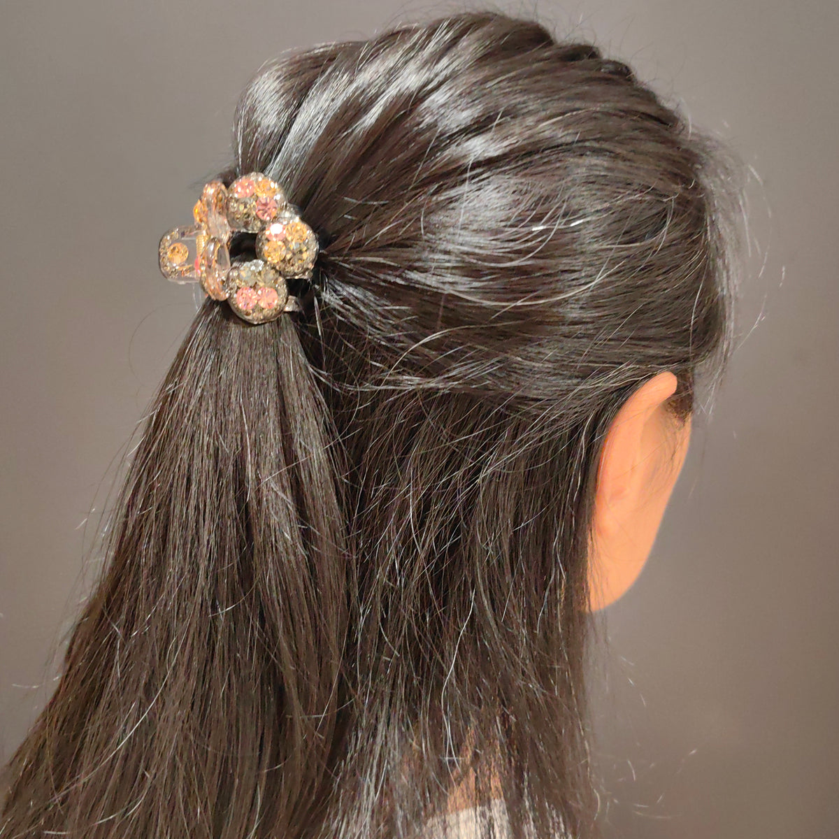 4cm Round Crystal Hair Claw Clip - Elegant Non-Slip Small Jaw Barrette