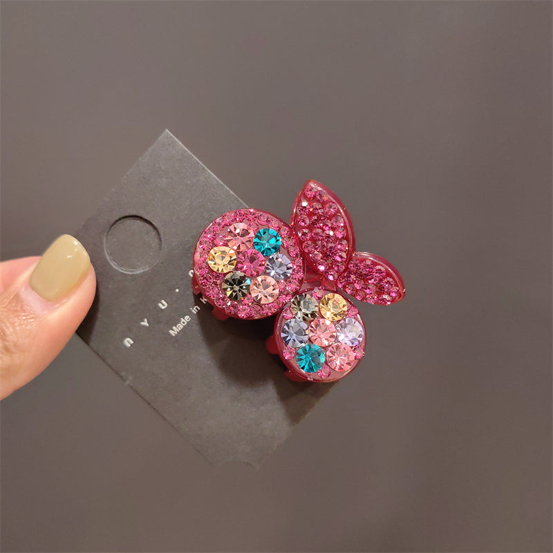Sparkling 4cm Cherry Rhinestone Mini Claw Clip for Half-Updos
