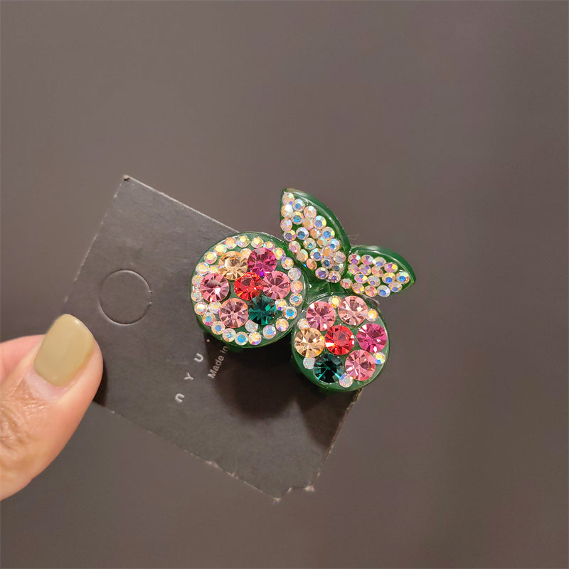 Sparkling 4cm Cherry Rhinestone Mini Claw Clip for Half-Updos