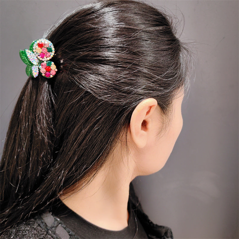 Sparkling 4cm Cherry Rhinestone Mini Claw Clip for Half-Updos