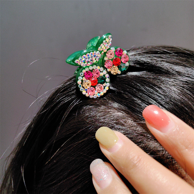 Sparkling 4cm Cherry Rhinestone Mini Claw Clip for Half-Updos