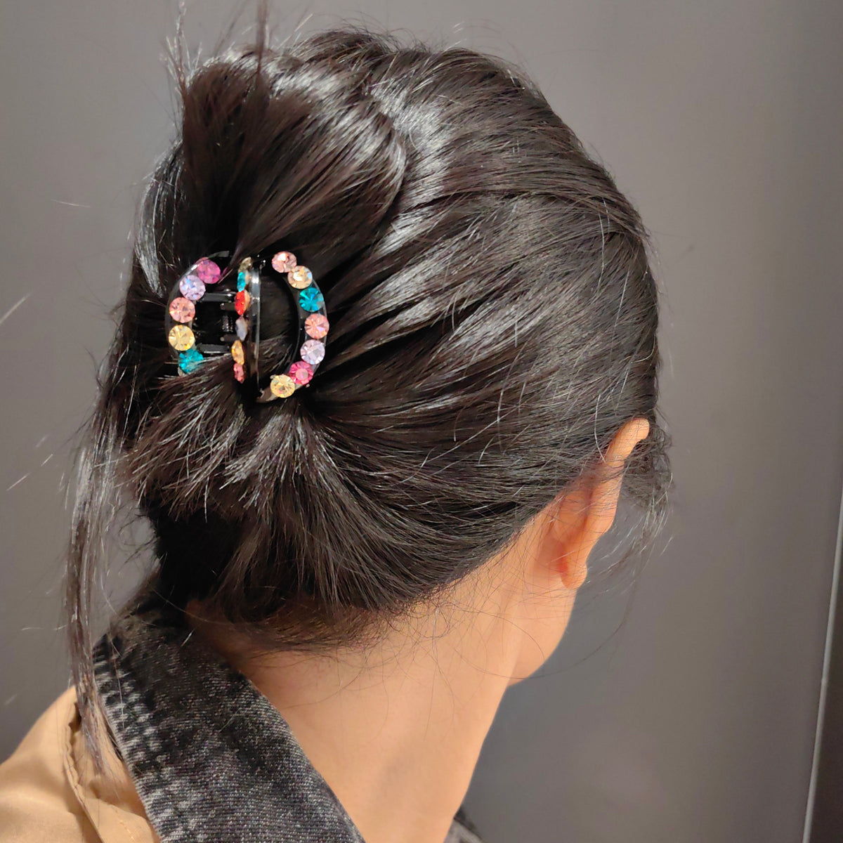 5cm Round Crystal Hair Claw Clip - Elegant Non-Slip Medium Barrette