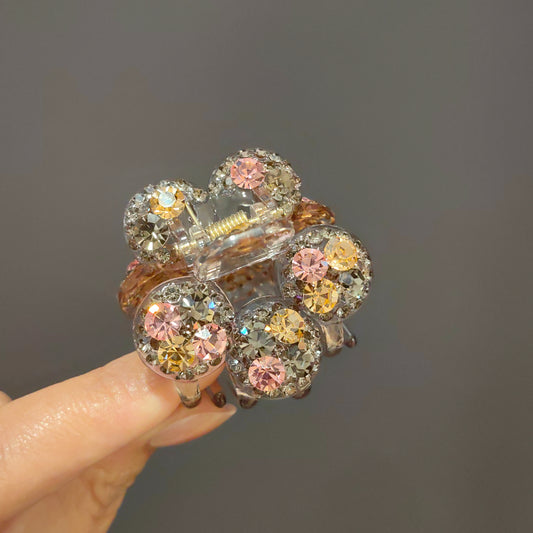4cm Round Crystal Hair Claw Clip - Elegant Non-Slip Small Jaw Barrette